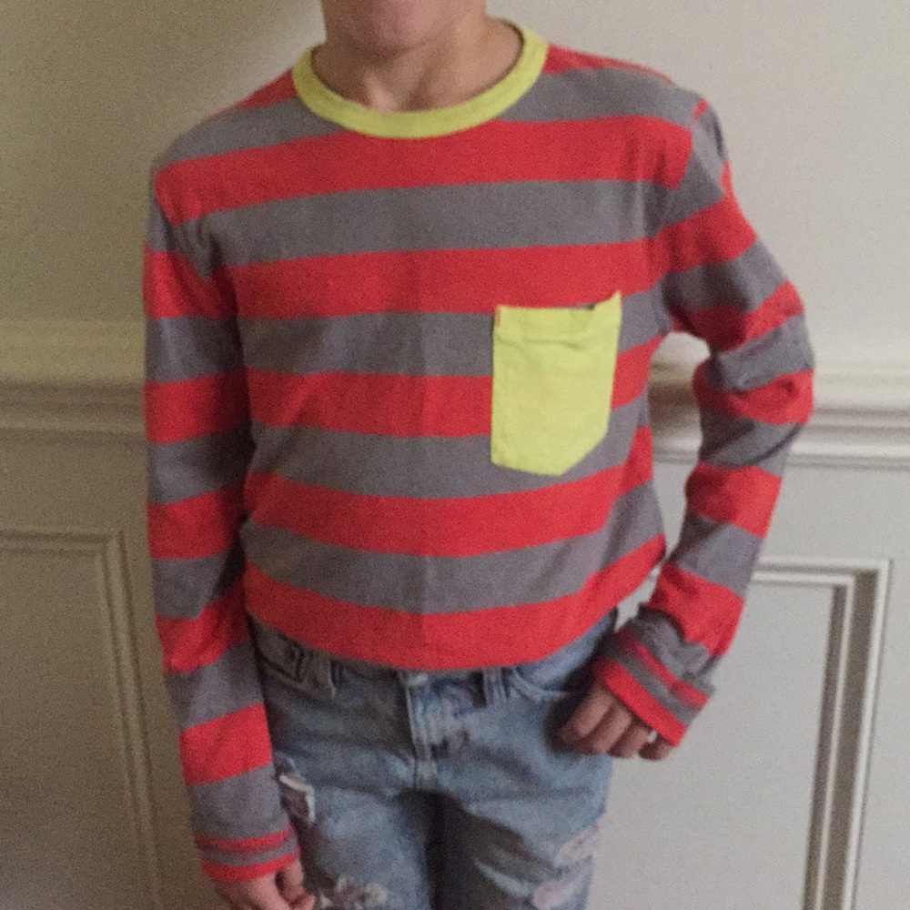 Mini Boden red/grey striped long sleeve shirt